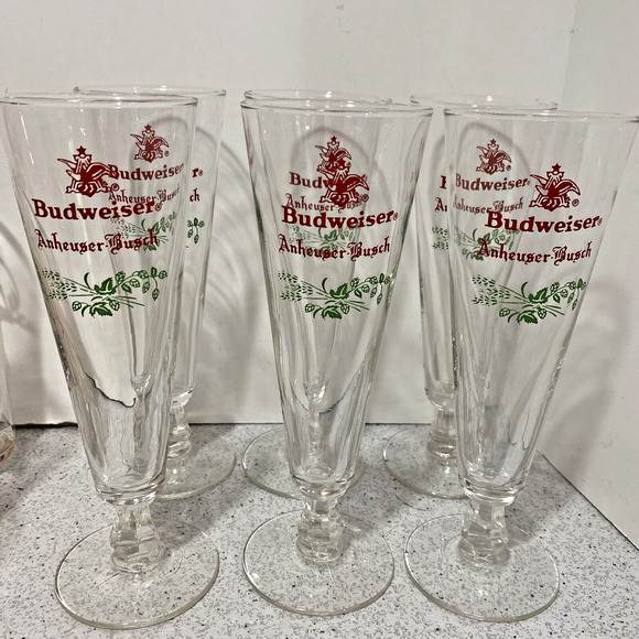 Vintage Budweiser Pilsner Glasses (6) Anheuser Busch Christmas Holiday Beer Bar - Picture 3 of 8